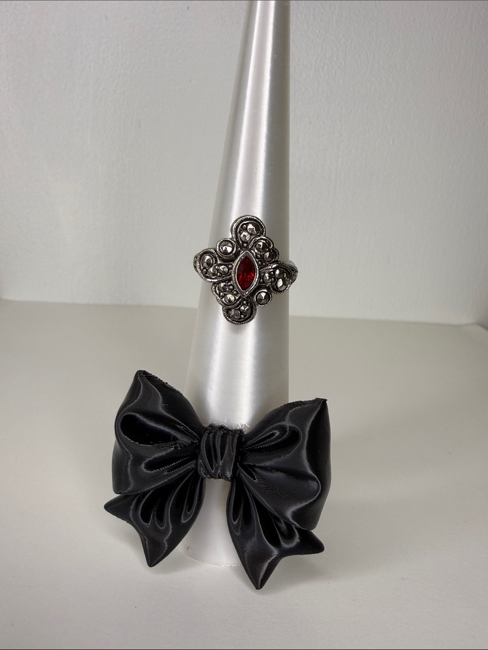 Vintage Avon Marcasite and Red Stone Ring Size 7